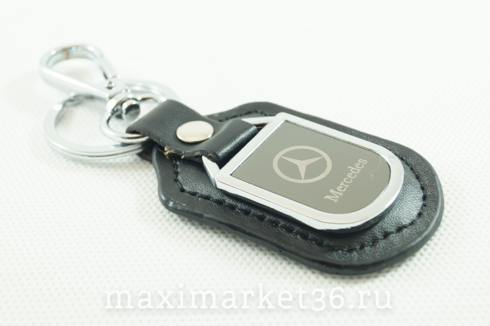 Брелок на ключ кожаный с металлич вставкой логотипа авто MERSEDES