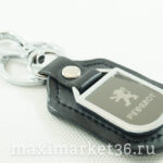 Брелок на ключ кожаный с металлич вставкой логотипа авто PEUGEOT