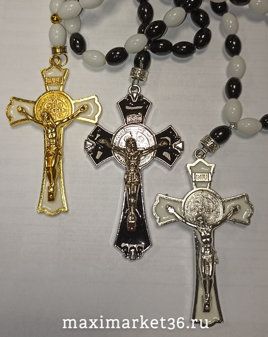 Амулет-керамические чётки + Металлический крест +эмаль