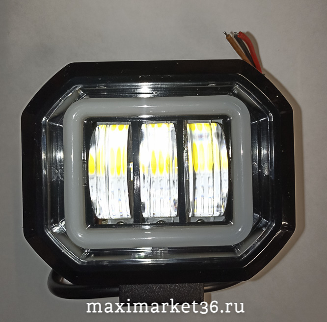 Фара диодная-ходов. огни 3 COB + ЛИНЗЫ 30W диодов 8-30 В с ОБОДКОМ КВАДРАТНЫЕ G0030T G0082