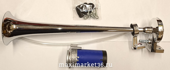 Сигнал звуковой 1-рожковый, хромированный 12V 1019 с компрессором 45см металл MAAS