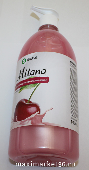 GRASS Средство для мытья кожи рук " Milana" спелая вишня с дозат. (флакон 1000мл)(жид. мыло)126401