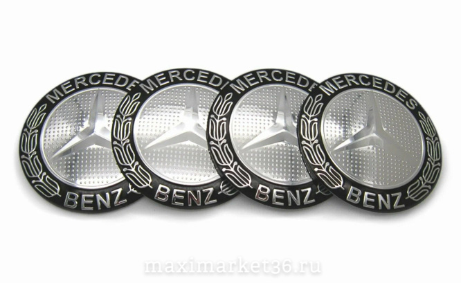 Наклейки на колпак ступицы с эмблемой D=65мм MERSEDES (4шт) ВЫПУКЛЫЕ ЧЁРНЫЕ