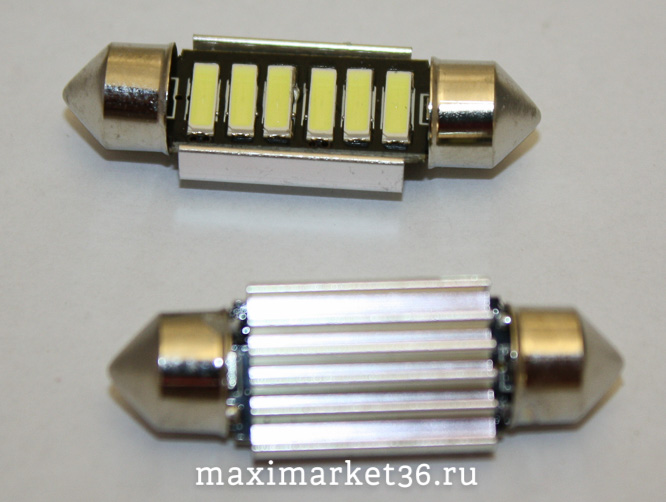 Автолампа C30W (SV8.5/8) 36 мм (салонная) 6 SMD (7020) + обманка + радиатор 12V(Y0006-36)SD-41
