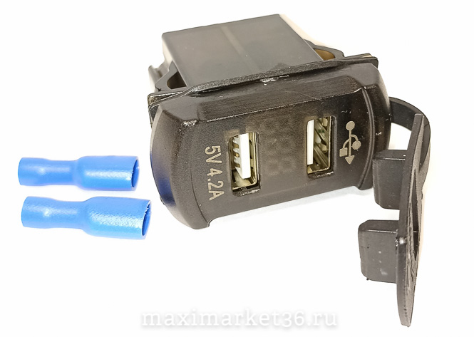 АЗУ с 2 USB врезное с вольтметром (или в штатное место) 12-24V 3,.1А 5V RV-037 (SKU-GH8)