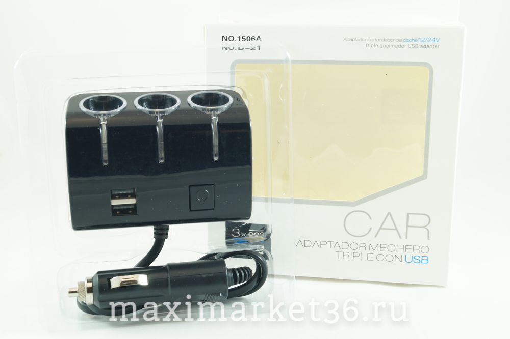 Разветвитель прикуривателя 1506 OLESSON 12/24V 3 гнезда+2 USB+ перекл 5V 800mA -4893 RV-006/007