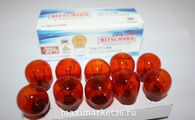 Автолампа P21/4W (BAZ15d - двухконтактная) жёлтая смещённая12V YAMAHATO 21214 OR