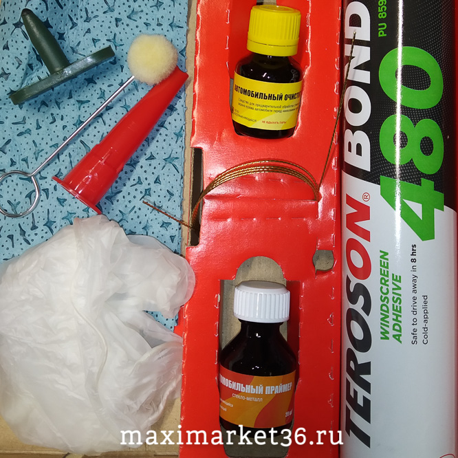 Набор для вклейки стёкол"Терасон 2"со струной БОЛЬШ ПРЕМИУМ (тампон,перчатки,салфетка,2 насадки)8590