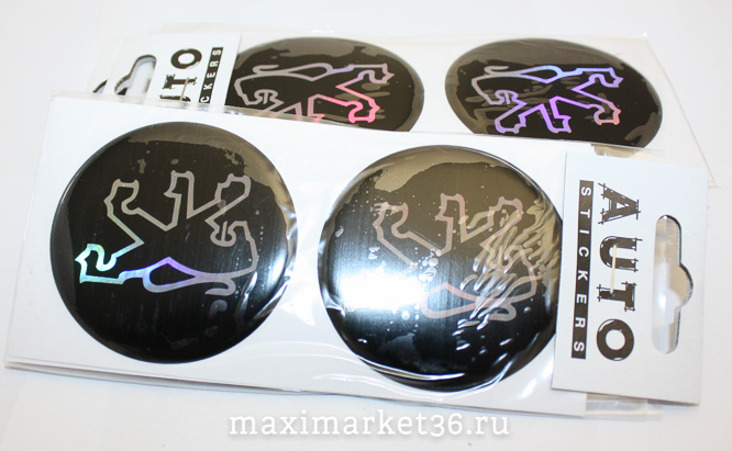 Наклейки на колпак ступицы с эмблемой PEUGEOT(4шт) СВЕТООТРАЖ,СИЛИКОНОВЫЕ