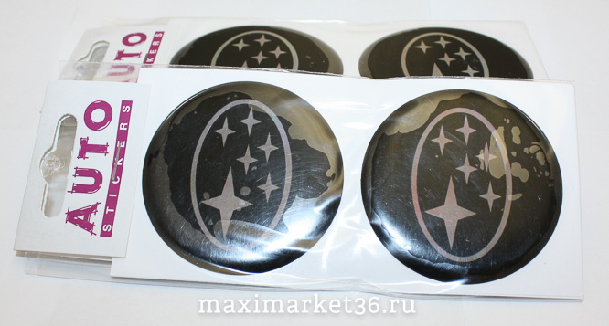 Наклейки на колпак ступицы с эмблемой SUBARU (4шт) СВЕТООТРАЖ, СИЛИКОНОВЫЕ