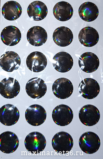 Заглушка места установки орнамента "Кружок" цвет чёрный голограф. набор 24шт D=1,2см 53196 (5809)