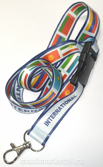 Шнурок-держатель на шею "ФЛАГИ" модный с металлическим карабином