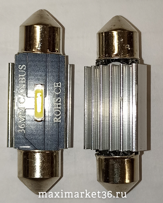 Автолампа C30W (SV8.5/8) 36 мм (салонная) 12V 1 SMD (7020) + обманка + радиатор (Y0010-36)