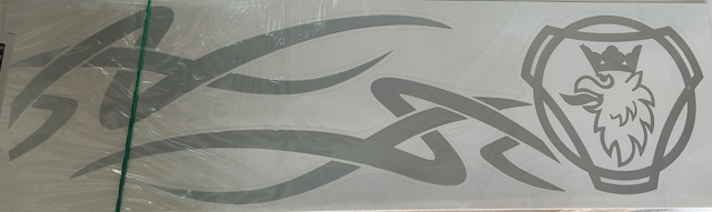 Наклейка боковая "SCANIA" 40х46см на угол окна груз. машины цв серебро ПАРА 49960 (5479)