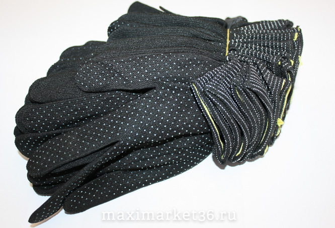 Перчатки НЕЙЛОН нити (ЧЁРН.С ТОЧКОЙ+серые крас син .) (12 в упак) СН МЕГ