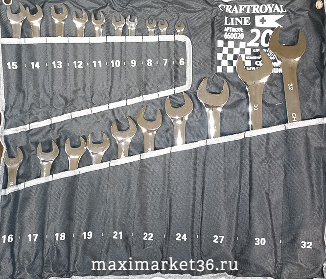 Ключ гаечный 20-ти предметный (НАБОР) (6-32)рожково-накидные в сумке CraftRoyl 660020