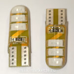 Автолампа W5W 6 SMD(3014) COB ЖЁЛТАЯ керамика + ОБМАНКА в СИЛИКОНЕ диод 24V бесцок габарит-5187 /10ш