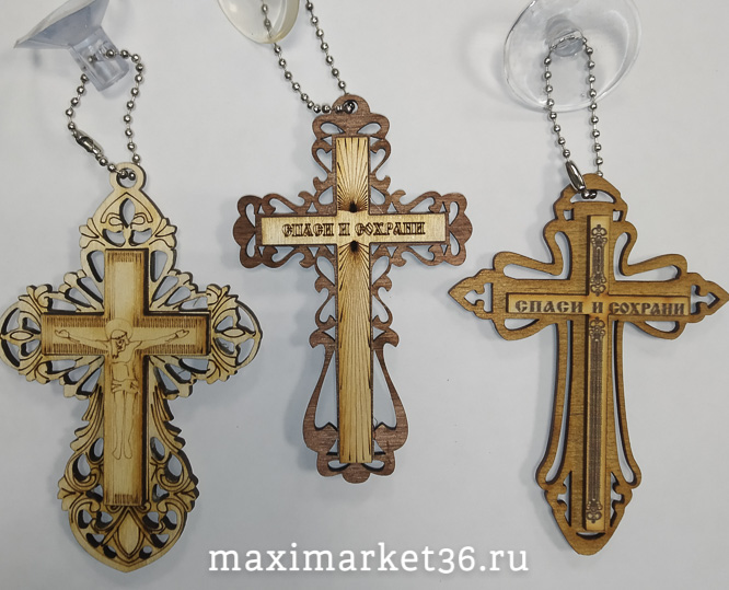 Амулет КРЕСТ деревянный НА ПРИСОСКЕ РЕЗНОЙ МАЛЫЙ