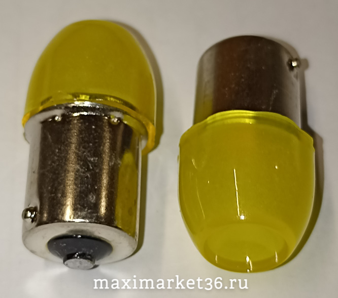 Автолампа P21W (BA15s-одноконтактная) 3 SMD (2835) ЛИНЗА ЖЁЛТАЯ 12V -4849