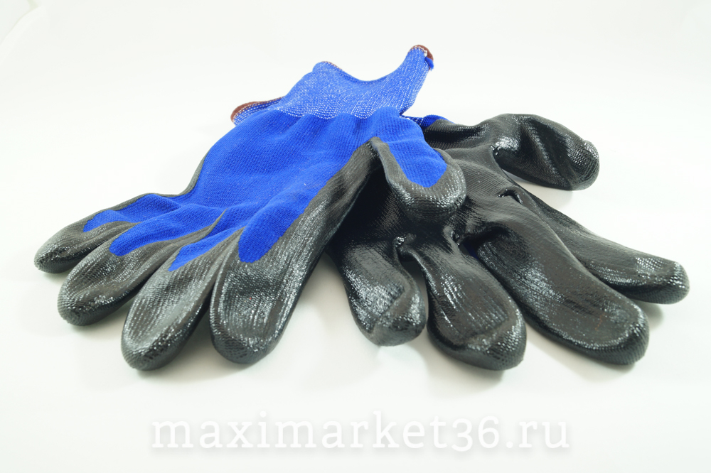 Перчатки НЕЙЛОН с НИТРИЛОВЫМ обливом (красные+ синие+серые+чёрные ладошки)/12