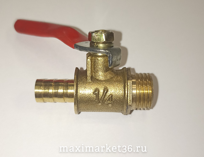 Соединитель для шлангов бронзовый с резьбой 1/4 наружняя-ёршик8мм с краном