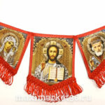 Вымпел ТРОЙНОЙ БОЛЬШОЙ С БАХРОМОЙ ТКАНЬ КРАСНЫЙ на 2 присос СПАСИ-СОХРАНИ+ИКОНЫ 118