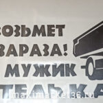 Наклейка"Меня не возьмёт никакая зараза!Я русский мужик,я водитель Камаза"12х32 черн 67308(07289)