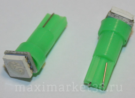 Автолампа W1.2W (W2*4.6d) 12V 1 SMD (5050) GREEN Д(X0039)
