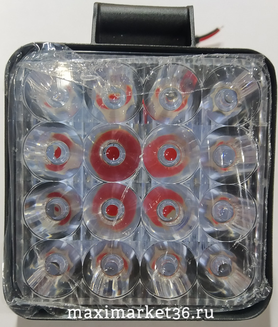 Фара диодная-ходов.огнь 16 SMD МИНИ КРАСНАЯ 48W 10-30V ( 1 ШТ ) чёрн.корп 85х85мм G0183-R