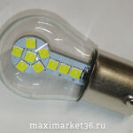 Автолампа P21W (BA15s-одноконтактная) 18 SMD (3030) WHITE 12V в стеклян колбе PR-1463