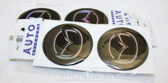 Наклейки на колпак ступицы с эмблемой MAZDA (4шт) СВЕТООТРАЖ,СИЛИКОН