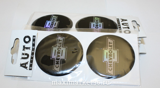 Наклейки на колпак ступицы с эмблемой CHEVROLET (4шт) СВЕТООТРАЖ, СИЛИКОНОВАЯ