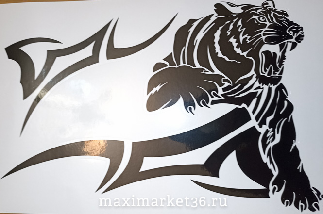 Наклейка боковая "ТИГР" 35х45 цвет чёрный на угол окна груз. машины ПАРА 51505 (05636)