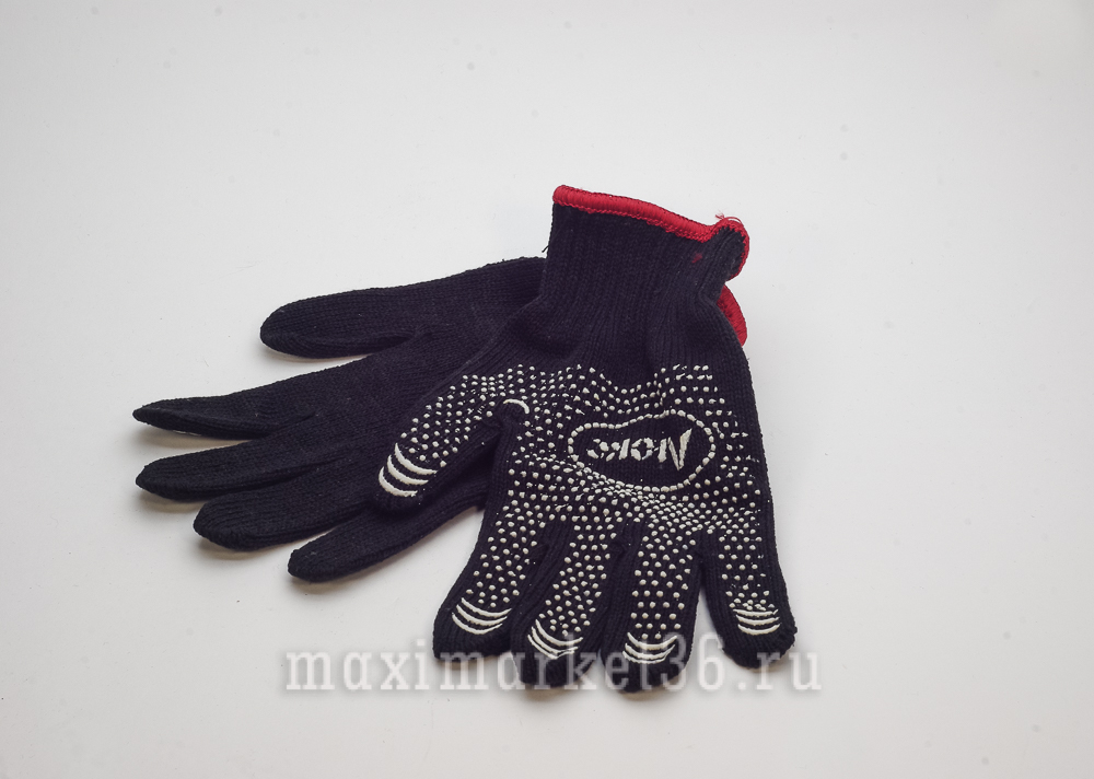 Перчатки ШЕРСТЯНЫЕ осень-зима х/б с ПВХ точкой (черн/оранж)