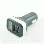 Штекер прикуривателя с 2 USB+ ВОЛЬТМЕТР Hoco цифровой(CU-202) М-08 (3,1А.+ 3,1А)  RV-017типа Радуга)