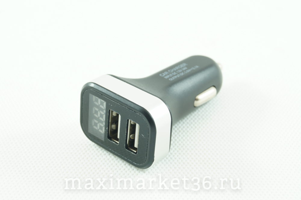 Штекер прикуривателя с 2 USB+ ВОЛЬТМЕТР Hoco цифровой(CU-202) М-08 (3,1А.+ 3,1А) RV-017типа Радуга)