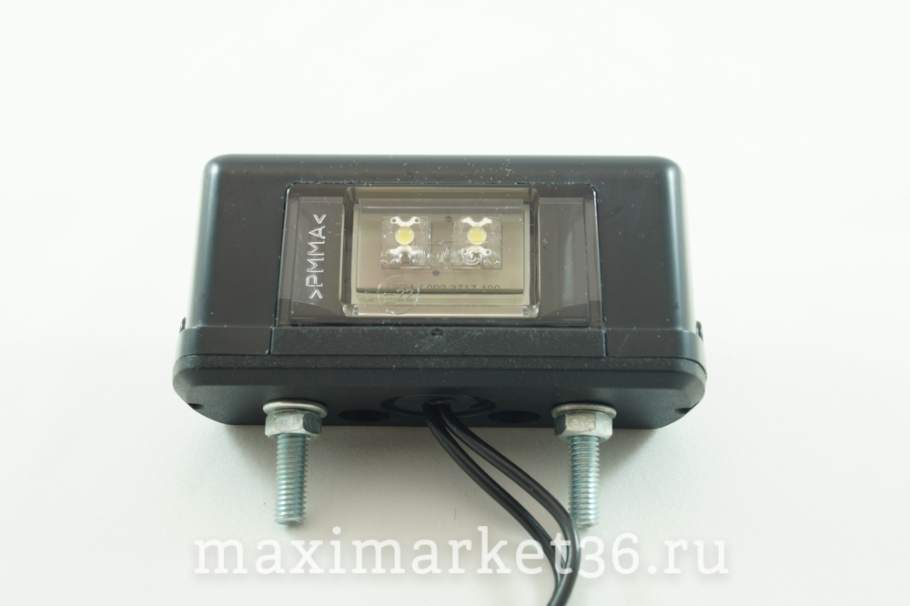 Фонарь подсветки номерного знака LED чёрный прямоугольный (2 диода) 12V/24V (ЕС 10 LED) DA-01892