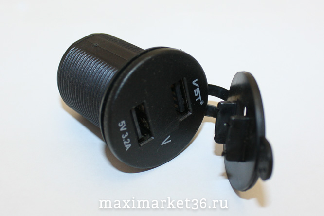 АЗУ врезное+ВОЛЬТМЕТР ЦИФРОВОЙ +1USB 3.0А+TYPE-C 0Вт КРУГЛЫЙ с КРЫШКОЙ CH16 S610 7335