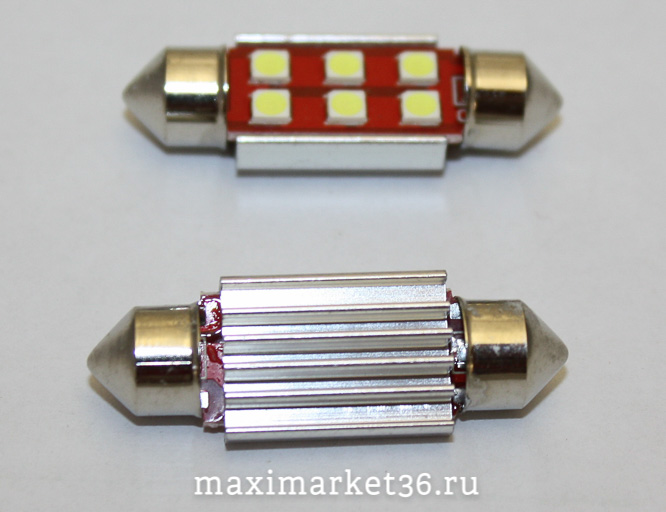 Автолампа C30W (SV8.5/8) 41 мм софитная 12V 6 SMD(3030) +РАДИАТОР+ОБМАНКА WHITE(Y0002-41)SD-52