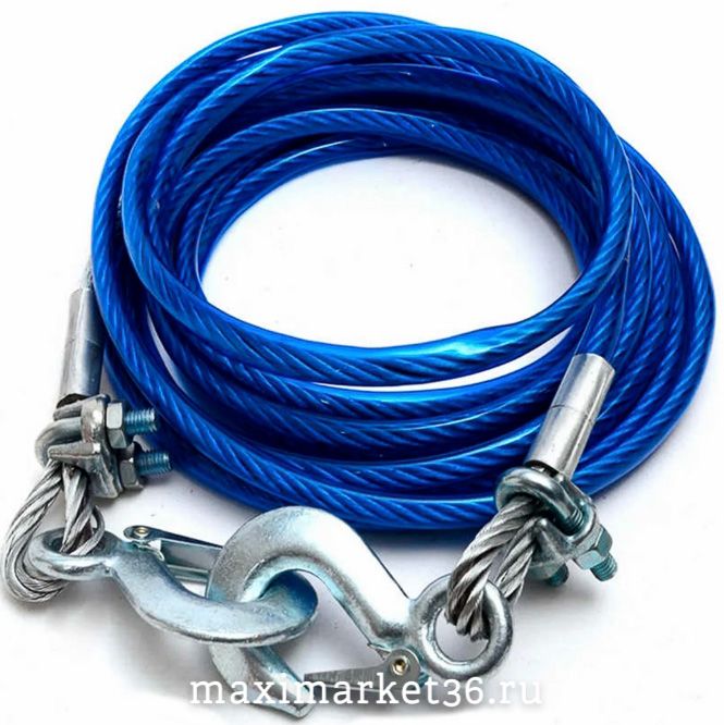 Трос буксировочный стальной 10мм в оплетке 4м (с крюками) в чехле TD-010