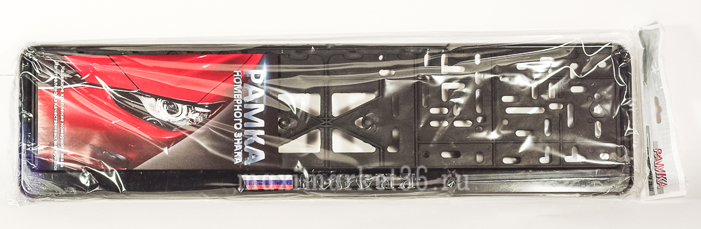 Рамка номерного знака SILVER с защелкой и надписью "РОССИЯ"+флаг Standart рельефная