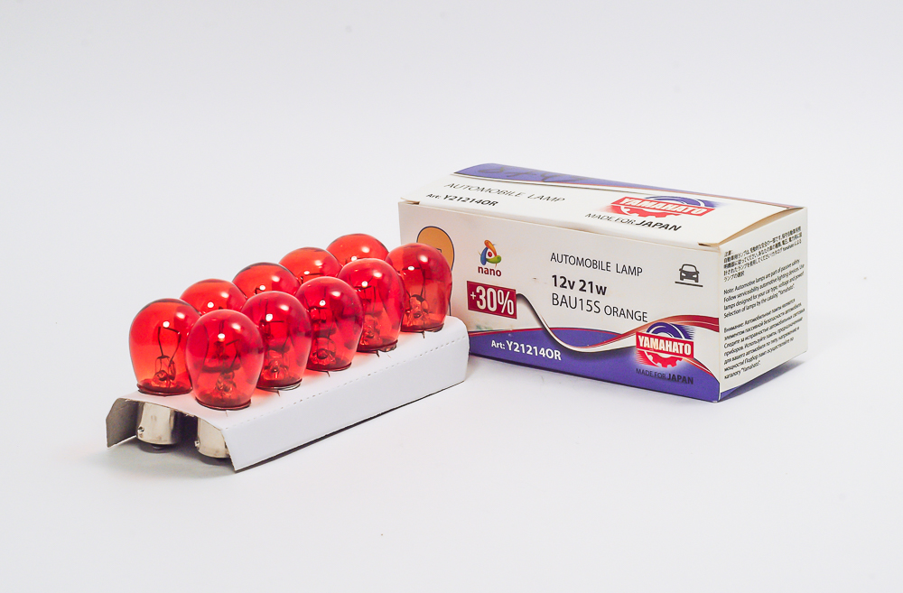Автолампа P21W (BA15s - одноконтактная) 12 V ЖЁЛТАЯ СМЕЩЁННАЯ 21217OR YAMAHATO/BUIBS/FLY