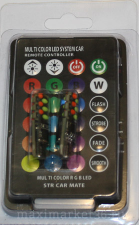Автолампа W25W (W2.1x9.5d) T10 RGB + пульт+стробоскоп (ПАРА.БЛИСТЕР)FWD-01