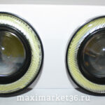 Фара диодная-ходов. огни ПАРА(КОМПЛ) 7000К COB диод + линза +диодное кольцо D=89мм